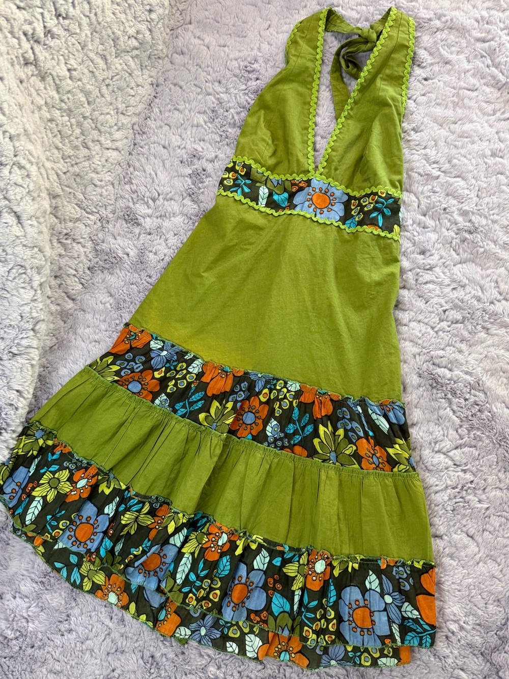 Green Halter Floral Tiered Maxi Dress | S/M